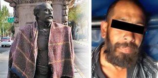 The statue and the alleged thief.