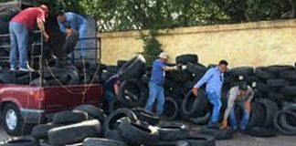 Collecting old tires in Cuernavaca.