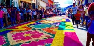A carpeted street in Tlapa yesterday.