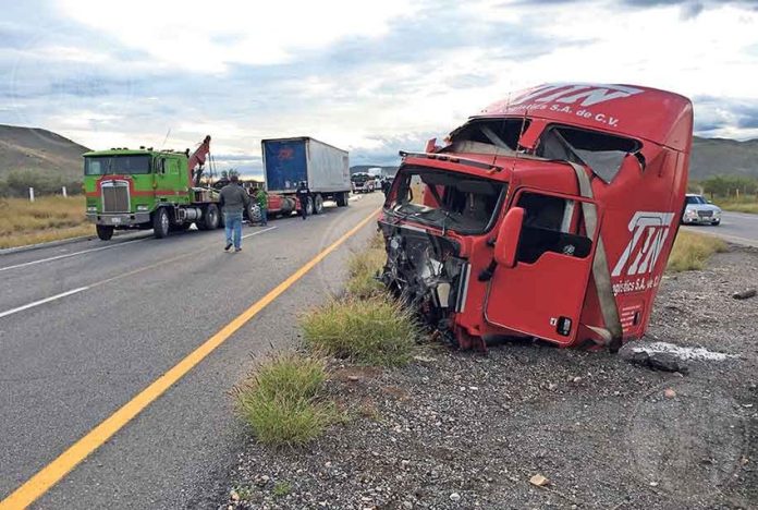 Wreckage of the semi after accident in Chihuahua.