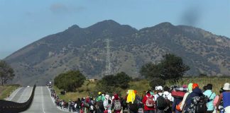 A caravan of migrants on the march in Mexico.