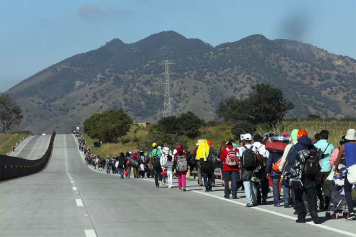 A caravan of migrants on the march in Mexico.