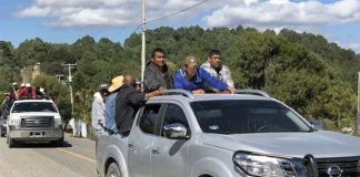 Part of Saturday's convoy of displaced persons in Guerrero.