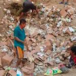 Residents inspect food packages dumped by family services agency.
