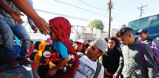 Migrants en route to Tijuana from Mexicali yesterday.