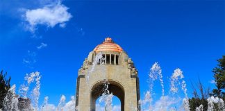 Fountains in front of the Monument to the Revolution in Mexico City.