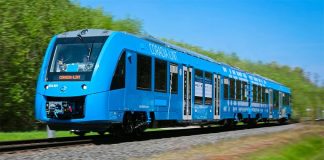 The hydrogen-powered train now operating in Germany.