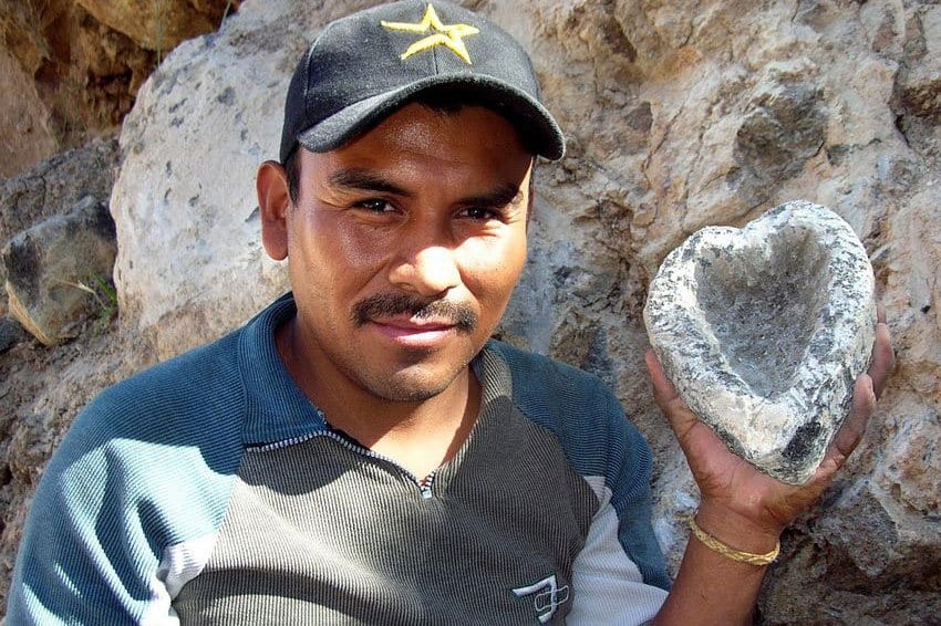 Victor Cocula with heart-shaped molcajete.