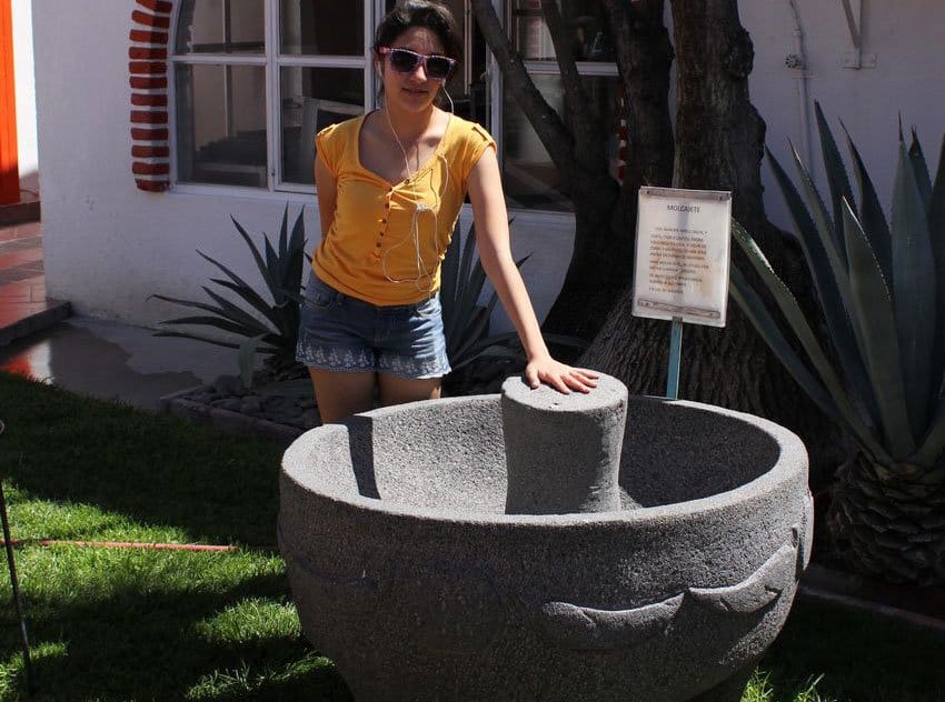 Large molcajete on display at Zacatecas restaurant. 