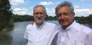 Corbyn, left, with AMLO in Tabasco two years ago.