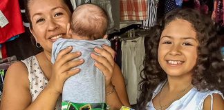 A baby models one of Zihuatanejo's cloth diapers.