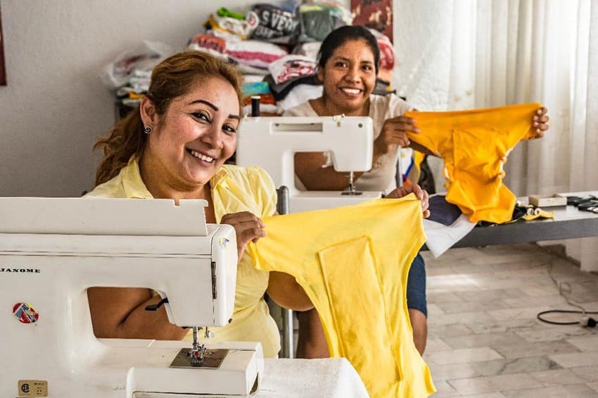 Local women sewing diapers in Zihuatanejo.