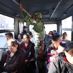 A member of the new National Guard on patrol on Puebla city public transit.