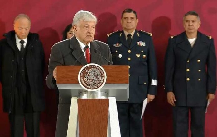 López Obrador speaks during his daily press conference.
