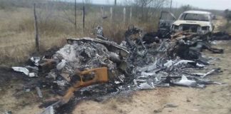 Burned trucks at the scene of Tamaulipas battle.