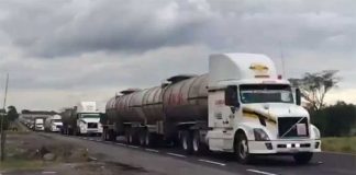 A caravan of tanker trucks
