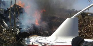 The helicopter shortly after it crashed December 24 in Puebla.