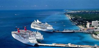Cruise ships moored at Cozumel, Mexico's most popular destination.