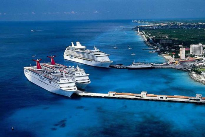 Cruise ships moored at Cozumel, Mexico's most popular destination.
