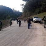 Security forces at the scene of yesterday's gunfight in Guerrero.