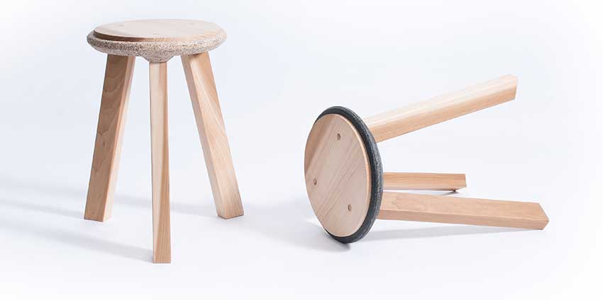 Stools made with recycled plastic trim.