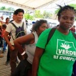 Migrants line up at an immigration facility in Chiapas.