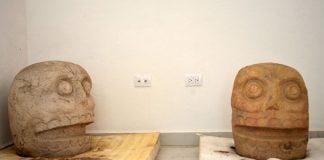 Two sculptures at a newly-discovered temple.