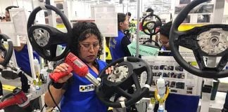 A worker at an automotive factory in Tamaulipas.
