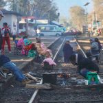 Teachers on the tracks in Michoacán.