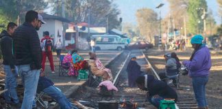 Teachers on the tracks in Michoacán.