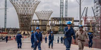 Workers on the site of the cancelled airport