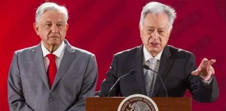 AMLO, left, and Bartlett at this morning's press conference.