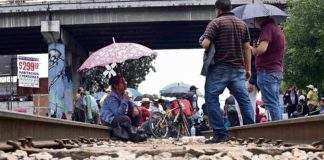 A rail blockade in Michoacán.