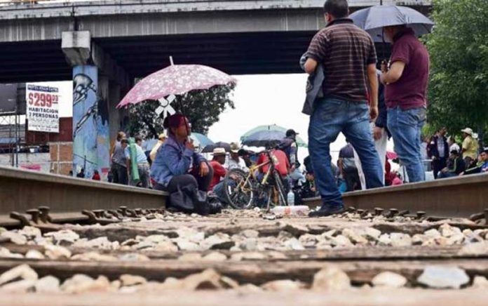 A rail blockade in Michoacán.