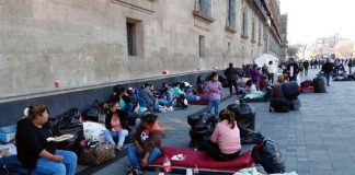 Displaced by violence, citizens from Guerrero camp outside the National Palace.
