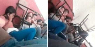 Students take cover during Michoacán gun battle.