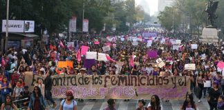 Marchers in Mexico City yesterday protest femicides and kidnappings.