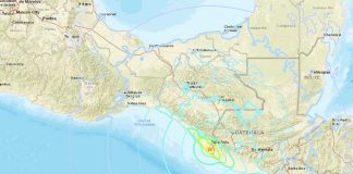 The epicenter of yesterday's earthquake in Chiapas.