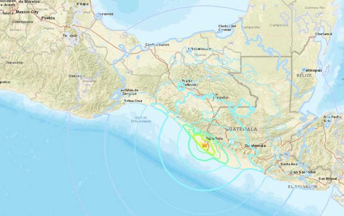 The epicenter of yesterday's earthquake in Chiapas.