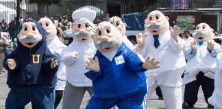 A troupe of Dr. Simis promote Mexico's largest drug store.