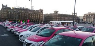 Taxis in Mexico City's zócalo this morning.