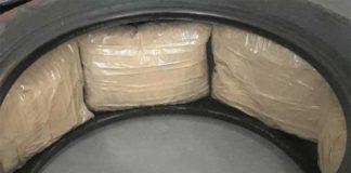 A spare tire containing meth, found inside a new Ford.