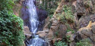 The pool at the foot of the second waterfall at Blue Falls.