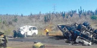 The wreckage of yesterday's accident in Baja.