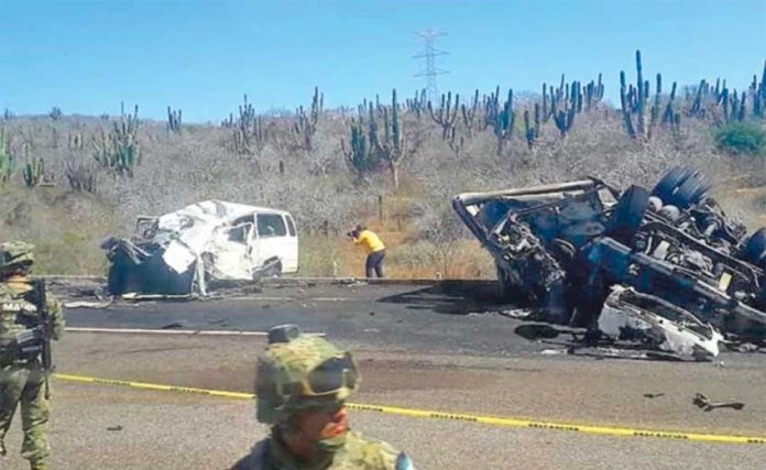 The wreckage of yesterday's accident in Baja.