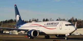 One of eight of the new planes in the Aeroméxico fleet.
