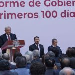 The president presents a 100-day report in the National Palace.
