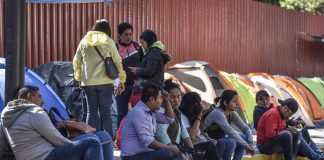 Teachers at their campsite in Mexico City.