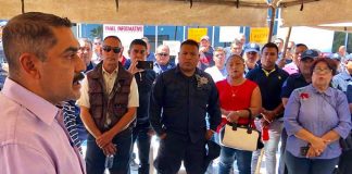 Mayor Valenzuela addresses members of the police department on Sunday.