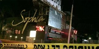 Crime scene tape at the Sophia bar Thursday night in Cuernavaca.